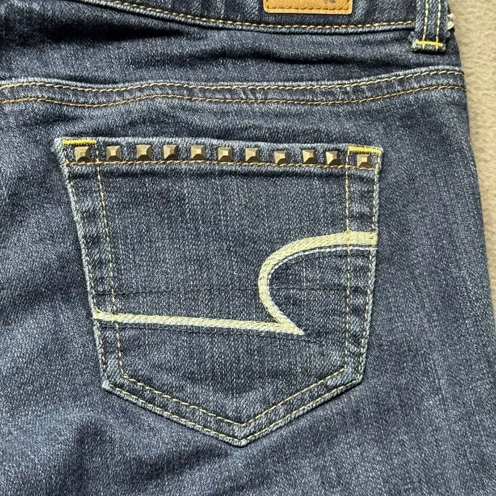 American Eagle Womens 2 Regular Artist Crop Jeans Dark Wash Studded Denim EUC